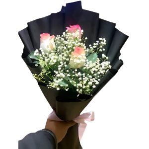 Elegant Black Wrapped Rose Bouquet